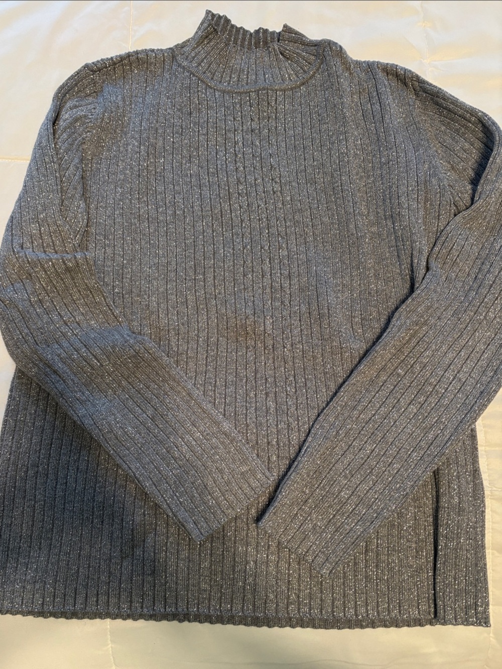 Liz Claiborne Metallic gray silver Ribbed Turtleneck Sweater